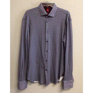 Patrick James Shirt Mens Large Blue Print Button Down Long Sleeve